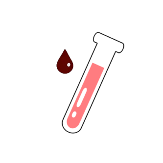 Ein Icon, das ein Reaktionsgefäß mit Blut darstellen soll.